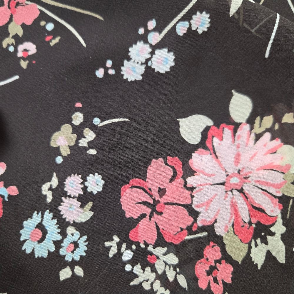 LOFT Brown Floral Cottage Bishop Sleeve V Neck Cropped Wrap Blouse Size 6 - Picture 6 of 10